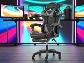 Kancelárska herná stolička s nastaviteľnou opierkou nôh - čierno-sivá