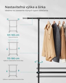 Stojan na oblečenie dvojstupňový JASON 101-165x49x113-180cm, čierna SongmicsHome