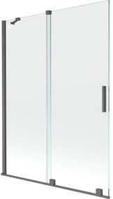 Mexen Velar, 2-krídlová posuvná vaňová zástena 130 x 150 cm, 8mm číre sklo, grafitový matný profil, 896-130-000-01-66