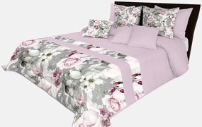 Romantický prehoz na posteľ v šedo-ružovej farbe s nádhernými ružovými kvetinami
