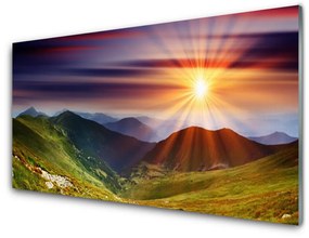 Skleneny obraz Hory západ slnka príroda 140x70 cm