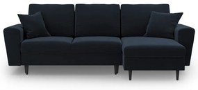 Tmavomodrá zamatová rozkladacia/s úložným priestorom rohová pohovka Kyoto – Cosmopolitan Design