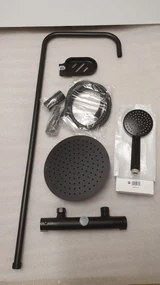Mexen termostatický sprchový set, sprchová batéria KAI s horným uchytením sprchy + sprchová sada s hornou hlavicou oval ?25cm X, 3/4", čierna, 77150-70 + 79392-70
