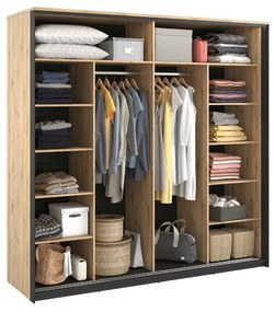 Šatníková skriňa s posuvnými dverami a osvetlením MAXIMO Dub Artisan / čierna 220 cm