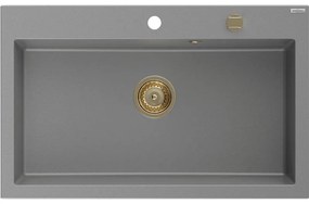 Mexen Elix, 1-korový granitový drez 800 x 500 mm, šedá, zlatý sifón, 6527801005-71-G