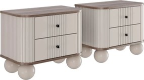 Súprava nočných stolíkov Vesper 56 cm - kašmír / orech / čierne úchytky / guľové nohy