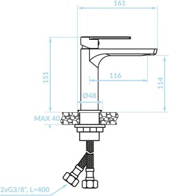 Kuchinox Serta, stojanková umývadlová batéria h-151, chrómová, LAV-BKS_020D