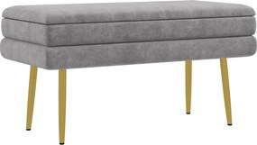 HOMCOM Úložná lavička, lavička na konci postele, úložný box s sametovým sedadlom a oceľovými nohami, 79,5 x 37,5 x 43 cm, šedá a zlatá | Aosom