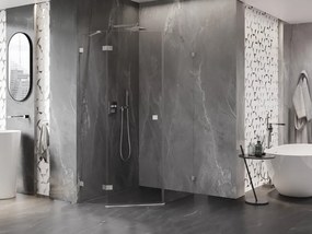 Mexen Lunar, päťuholníkový sprchový kút naklápací doľava 90 x 100 cm, 8mm číre sklo, oceľový profil, 831-090L-100P-97-00-L
