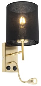 Art Deco nástenná lampa čierna s čiernym bavlneným tienidlom - Stacca