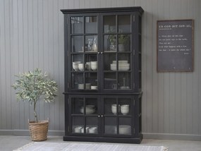 Čierna antik drevená skriňa / vitrína s policami Frances - 120*40*196cm