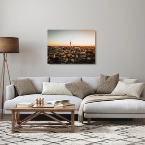 Sklenený obraz západu slnka nad Žižkovom (70x50 cm)