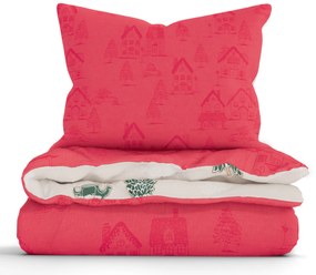 Vianočné bavlnené obliečky Renforcé - Perníková chalúpka krémové