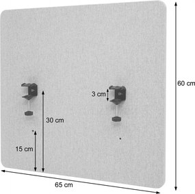 Akustický panel na stôl HWC-G75 - dvojstenná látka/textil - 65x60 cm - sivá