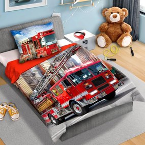 DETSKÉ BAVLNENÉ OBLIEČKY FIRE TRUCK 160X200 CM, 1KS 70X80 CM VZOROVANÉ