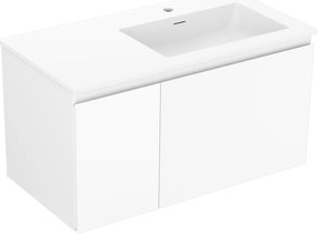 Mexen Orio, kúpeľňová skrinka 90 cm s pravým umývadlom Otis, 1S, 1D, biela matná, 91A13-09047-3-BBFF01-W18P01