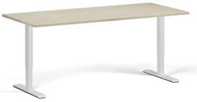 Výškovo nastaviteľný stôl, 180x80 cm, 1 motor, biela podnož, dub prírodný