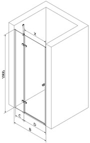 Mexen Roma, sprchové dvere do otvoru 70 x 190 cm, 6mm číre sklo, zlatý profil, 854-070-000-50-00