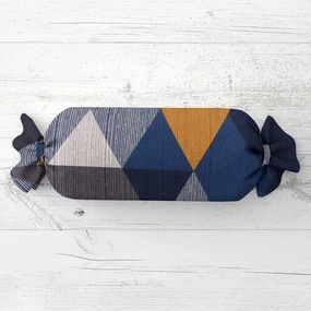 Biante Vankúš valec bonbon Sandra SA-390 Modro-béžovo-oranžové trojuholníky 15x40 cm
