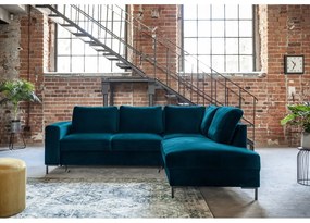 Tyrkysová zamatová rozkladacia rohová pohovka (pravý roh) Lofty Lilly – Miuform