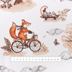 Biante Detské bavlnené posteľné obliečky Sandra SA-696 Líšky na bicykloch - hnedé na bielom Jednolôžko 140x200 a 70x90 cm