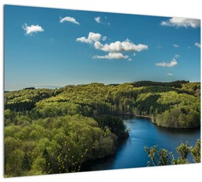 Sklenený obraz - Jazero v lesoch (70x50 cm)