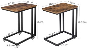 Odkladací stolík na kolieskach TAYLOR 50x35cm, rustikálne hnedý