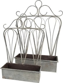 2ks sivý antik kovový kvetináč s okrasou - 49 * 15 * 70 cm / 38 * 12 * 55 cm
