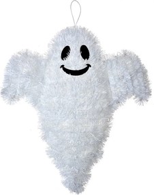 Biela plastová nástenná dekorácia duch na Halloween - 32*3*37 cm