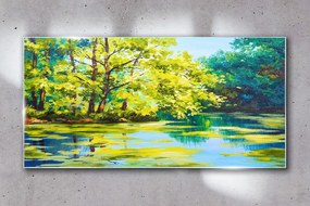 Skleneny obraz Jazero rieky strom tráva