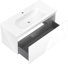 Mexen Orio, kúpeľňová skrinka 100 cm s umývadlom Vela, 1 zásuvka, biela lesklá, 91A10-10047-1-BF00-W23M00