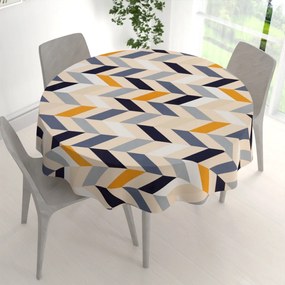 Biante Bavlnený okrúhly obrus Sandra SA-751 Veľké cik-cak modro-žlto-krémové pruhy Ø 80 cm