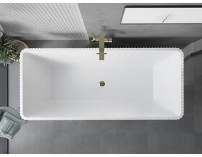 Mexen Tava, voľne stojaca ryhovaná vaňa 170 x 75 cm, biela lesklá, zlatý lesklý prepad, 52851707500-50