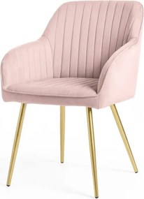 Sada štyroch jedálenských stoličiek FLORENCE zamatové, púdrovoružové / zlaté nohy (4 ks)