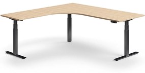 Výškovo nastaviteľný stôl QBUS, rohový, 2000x2000 mm, čierny rám, dub