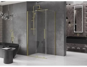Mexen Velar, sprchový kút s posuvnými dverami 110(dvere) x 100(stena) cm, 8mm číre sklo, zlatá matná, 871-110-100-01-55