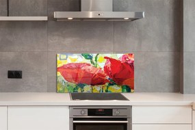 Nástenný panel  červené kvety 140x70 cm