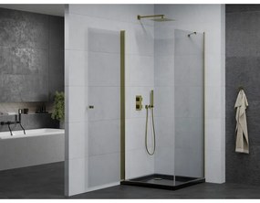 Mexen Pretoria, sprchovací kút 100 (dvere) x 100 (stena) cm, 6mm číre sklo, zlatý profil + čierna sprchová vanička, 852-100-100-50-00-4070G