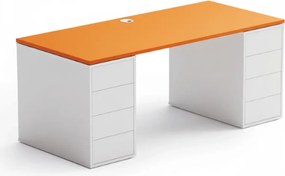 Kancelársky písací stôl s úložným priestorom BLOCK B03, 180x80 cm, biela/oranžová