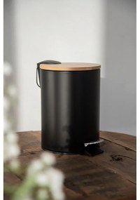 Čierny odpadkový kôš s bambusovým vekom Wenko Tortona, 3 l