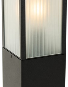 Stojaca vonkajšia lampa čierna s rebrovaným sklom 80 cm IP44 - Charlois
