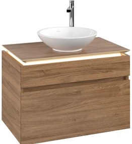 VILLEROY &amp; BOCH Legato závesná skrinka pod umývadlo na dosku (umývadlo v strede), 2 zásuvky, s LED osvetlením, 800 x 500 x 550 mm, Oak Kansas, B570L0RH