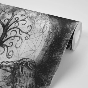 Tapeta čiernobiely magický strom života - 150x100