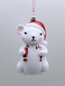 Bielo červená závesná vianočná ozdoba myška 11cm