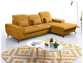 Rozkladacia rohová čalúnená sedacia súprava s úložným priestorom v tvare L ALTA, pravé prevedenie, žltá