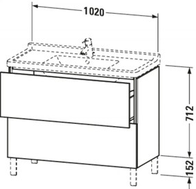 DURAVIT L-Cube stojaca skrinka pod umývadlo na nožičkách, 2 zásuvky, 1020 x 469 x 864 mm, biela vysoký lesk, LC661002222