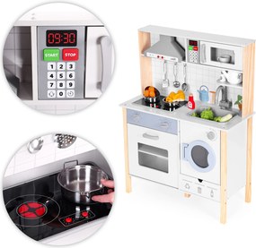 Drevená detská kuchynka ECOTOYS s LED, zvukmi a práčkou