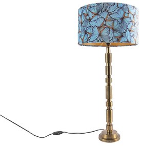 Art Deco stolná lampa bronzová 35 cm tienidlo motýlí vzor - Torre