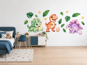 Akvarelovi dinosaurikovia s vajíčkami pastelové detské nálepky na stenu hárok 46 x 21 cm