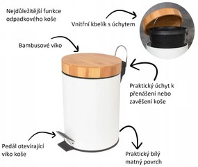 Odpadkový kôš do kúpeľne s bambusovým krytom 3l - biely
